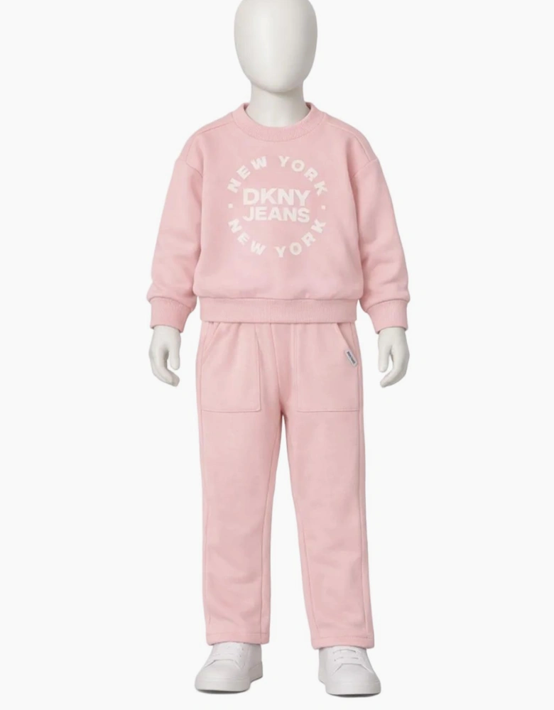 Kids Girls Pale Pink Two Piece DKNY Tracksuit