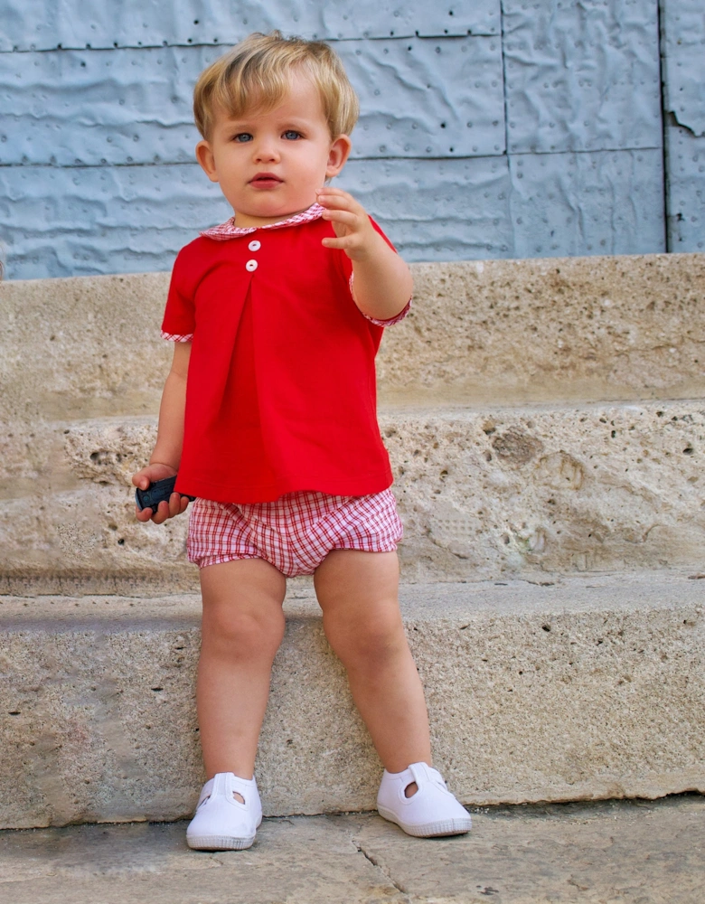 Boys Red Gingham Soft Cotton Jam Pant Set