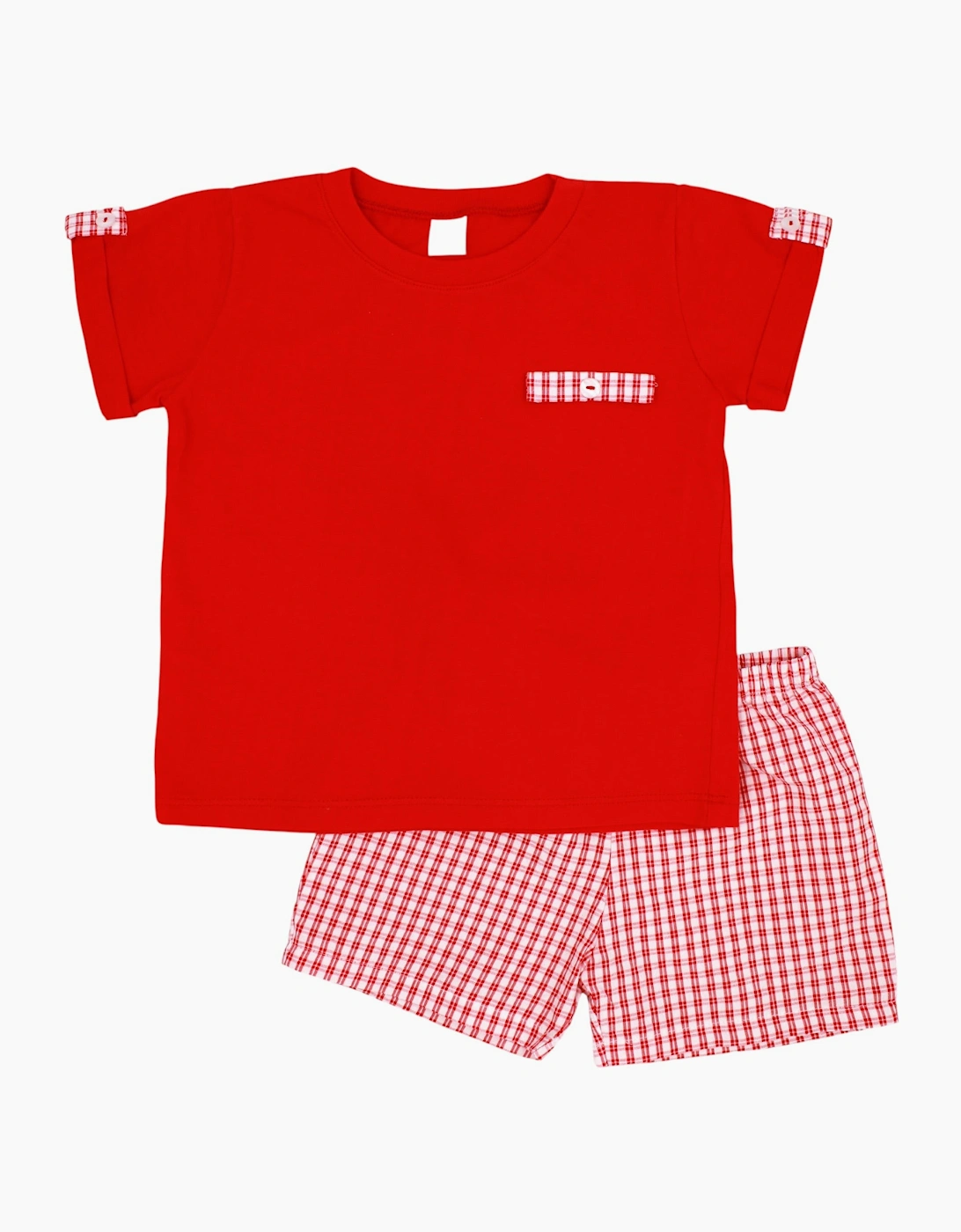 Boys Red Gingham Soft Cotton Short Set