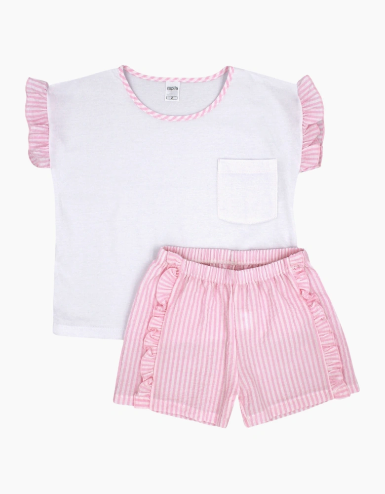 Girls Pale Pink Stripe Soft Cotton Short Set