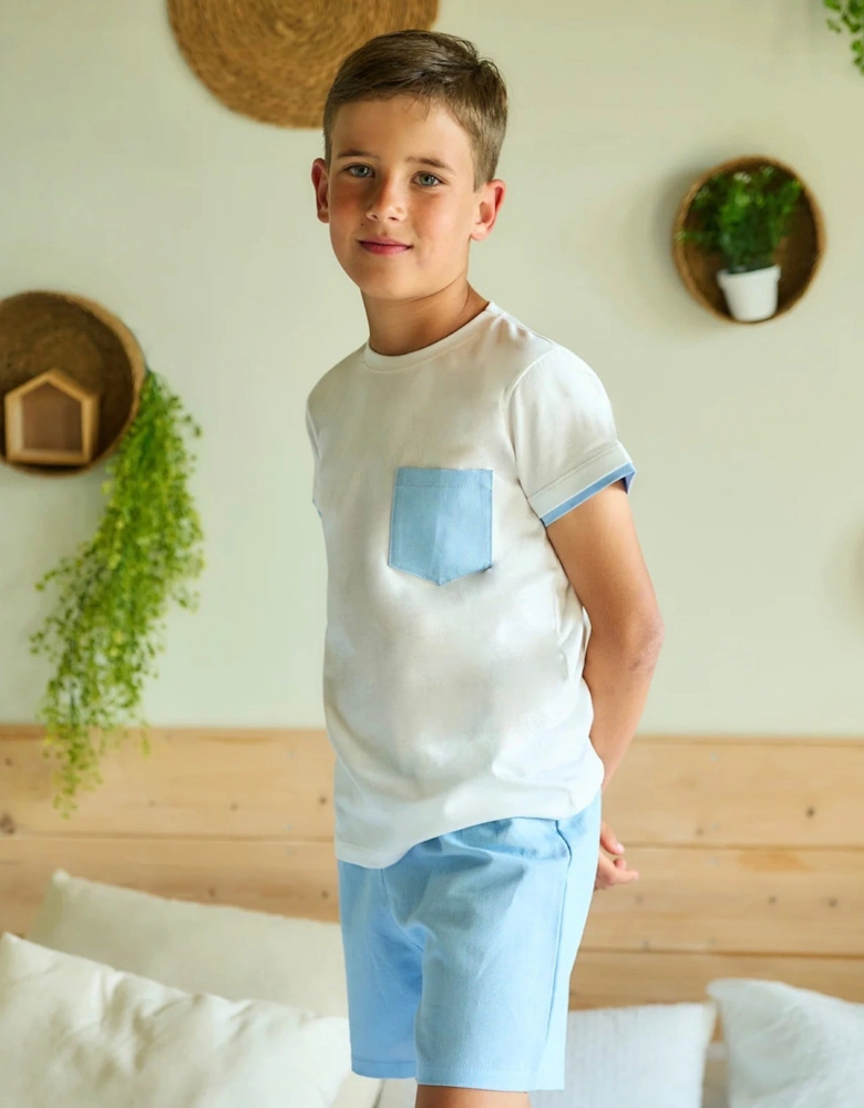 Boys Blue Linen Soft Cotton Short Set