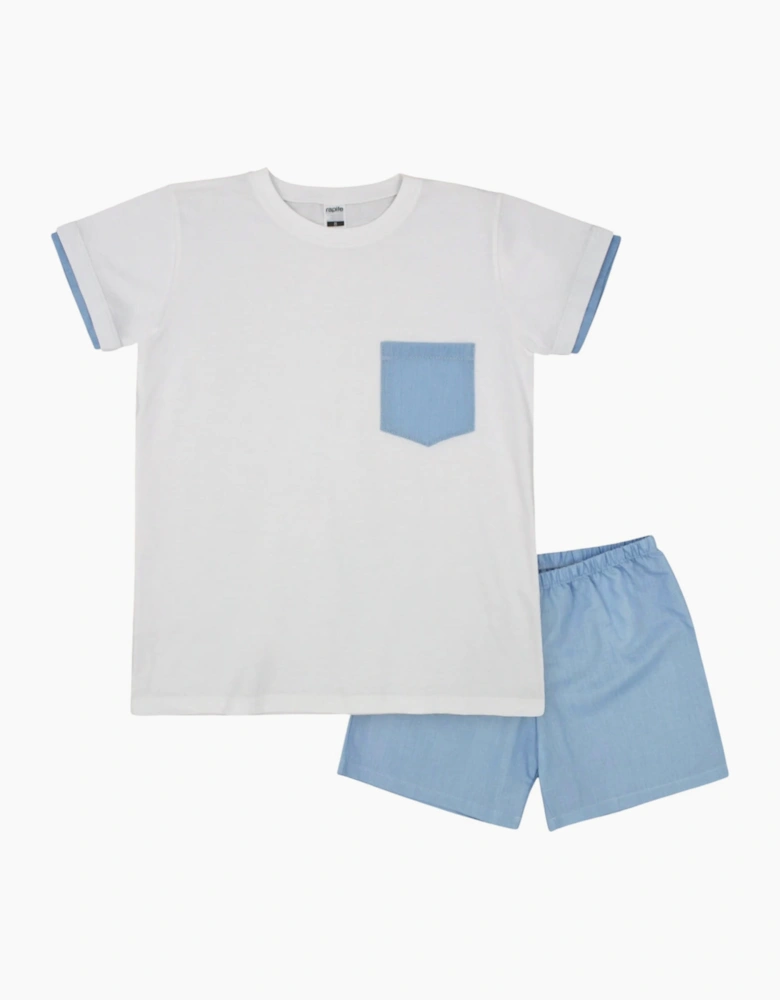 Boys Blue Linen Soft Cotton Short Set