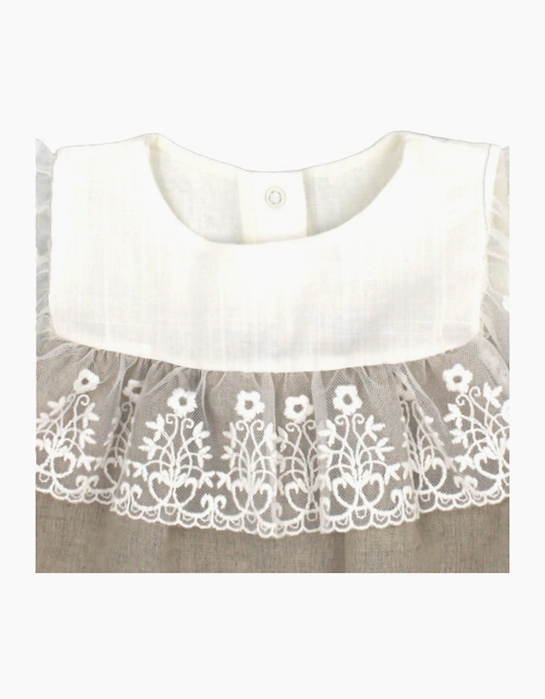 Girls Beige Linen Lace Jam Pant Set