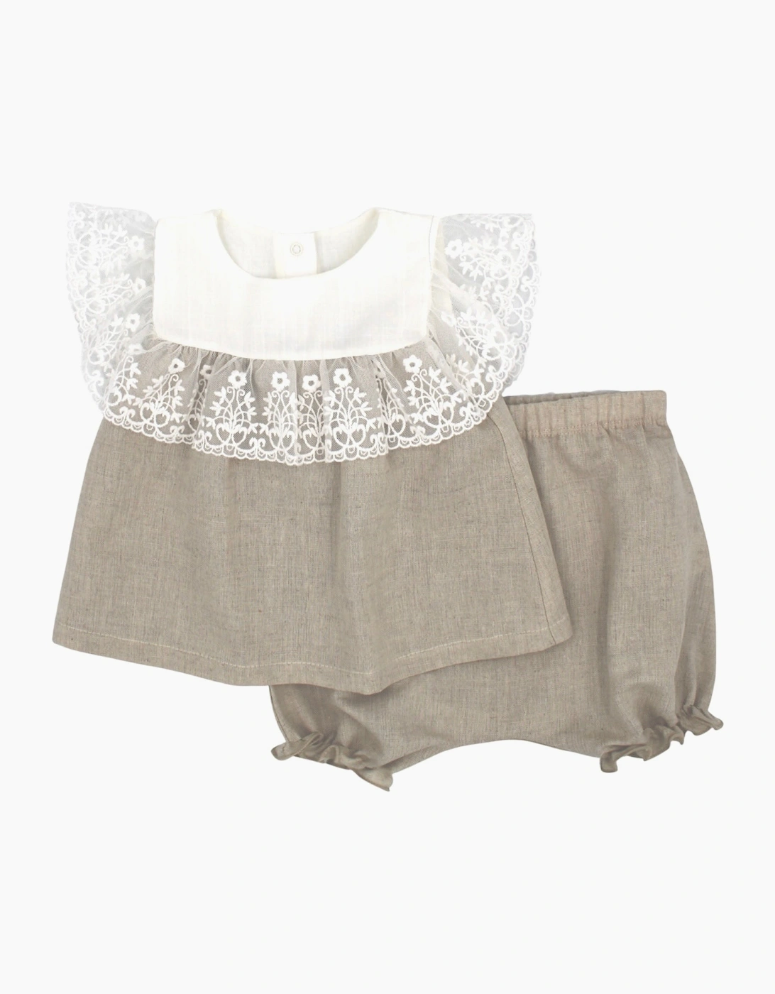 Girls Beige Linen Lace Jam Pant Set, 4 of 3
