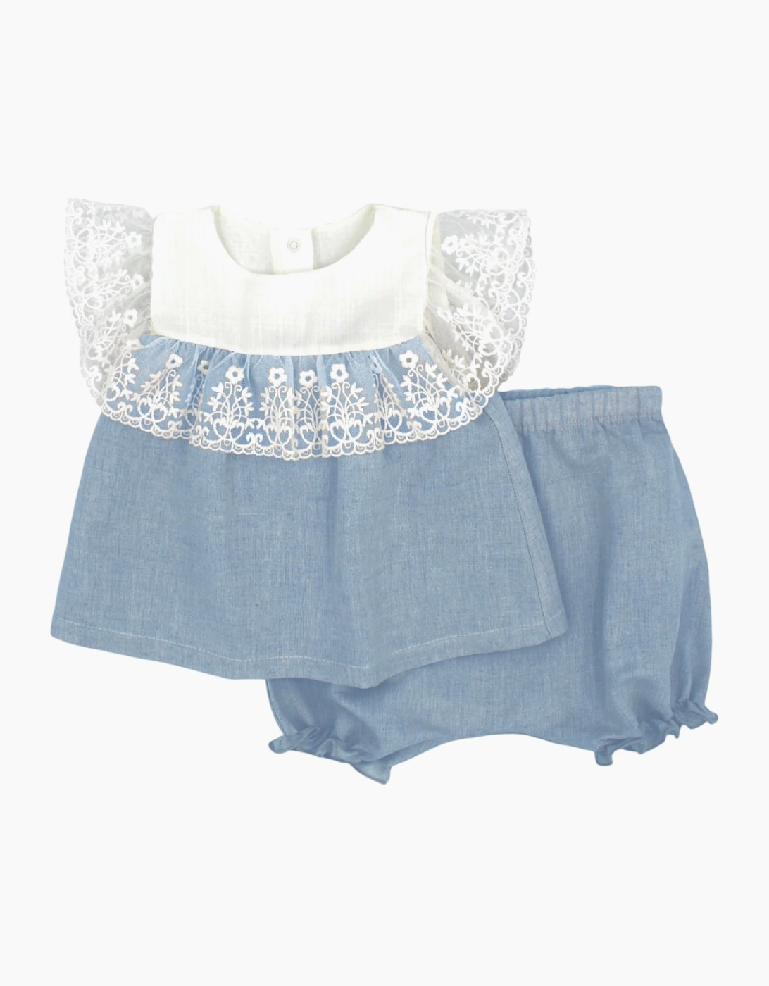 Girls Blue Linen Lace Jam Pant Set, 4 of 3