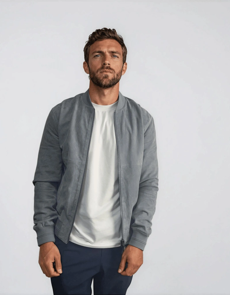 Pal Zileri Zip-Up Suede Jacket in Grey