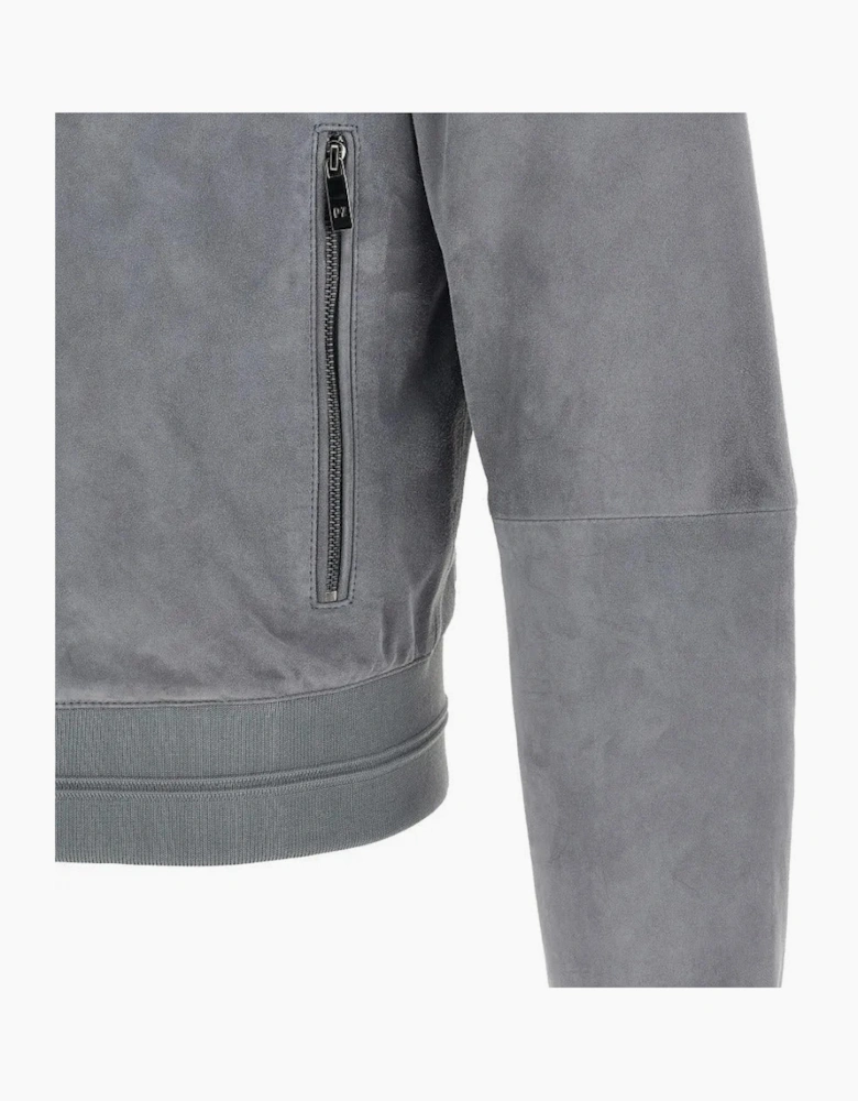Pal Zileri Zip-Up Suede Jacket in Grey