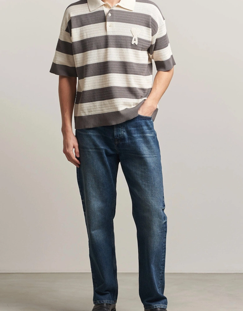 Ajoure Striped Knitted Polo Cream
