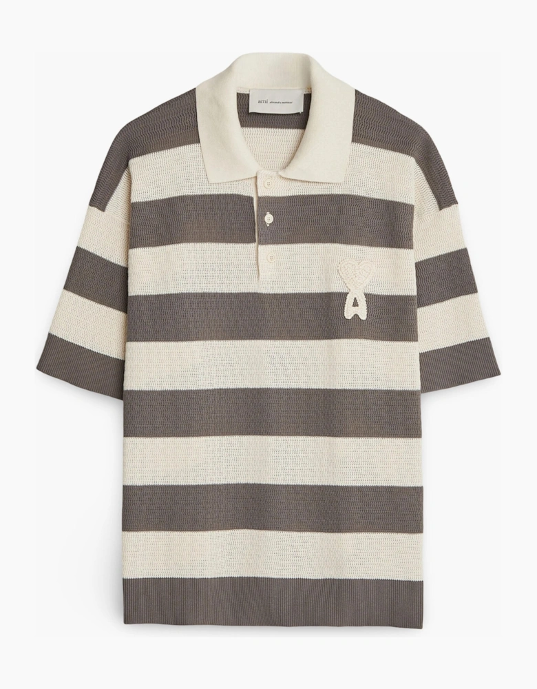 Ajoure Striped Knitted Polo Cream