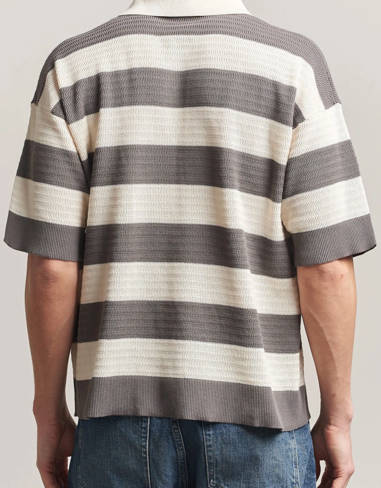Ajoure Striped Knitted Polo Cream