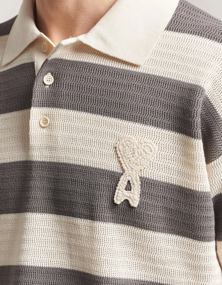 Ajoure Striped Knitted Polo Cream