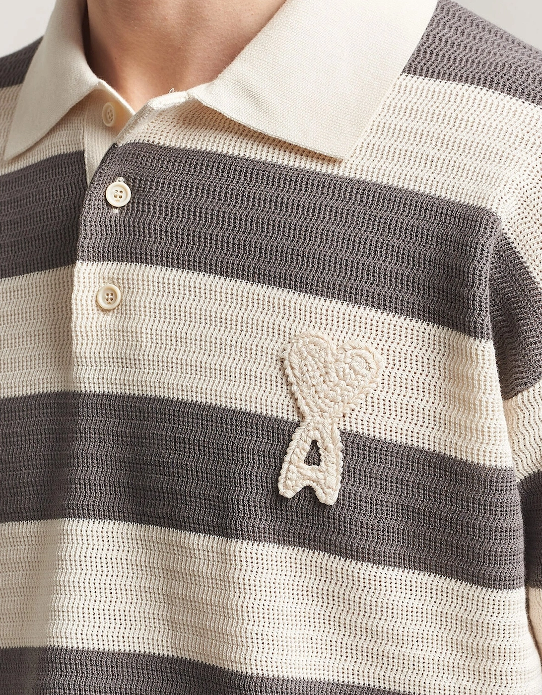 Ajoure Striped Knitted Polo Cream