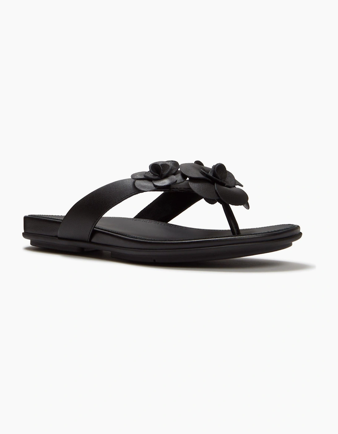 Fitflop Gracie Flower Leather Women's Black Flip Flops