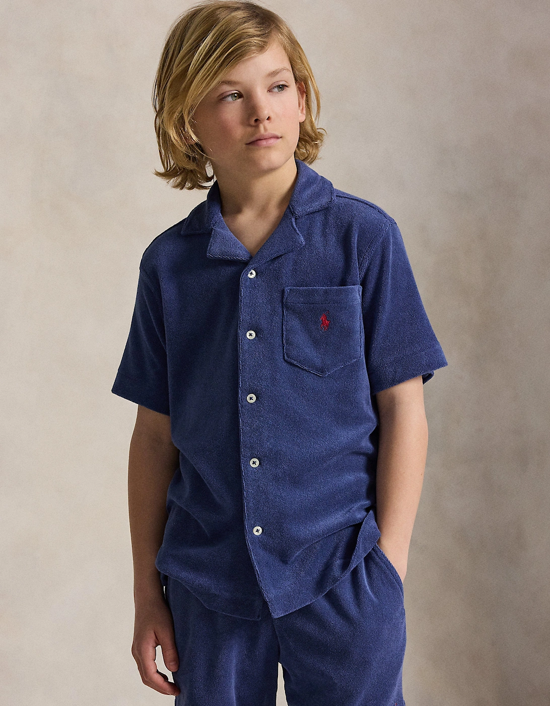 Ralph Lauren Boys Cotton Terry Knit Shirt in Navy