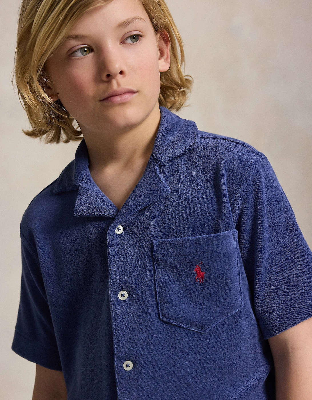 Ralph Lauren Boys Cotton Terry Knit Shirt in Navy