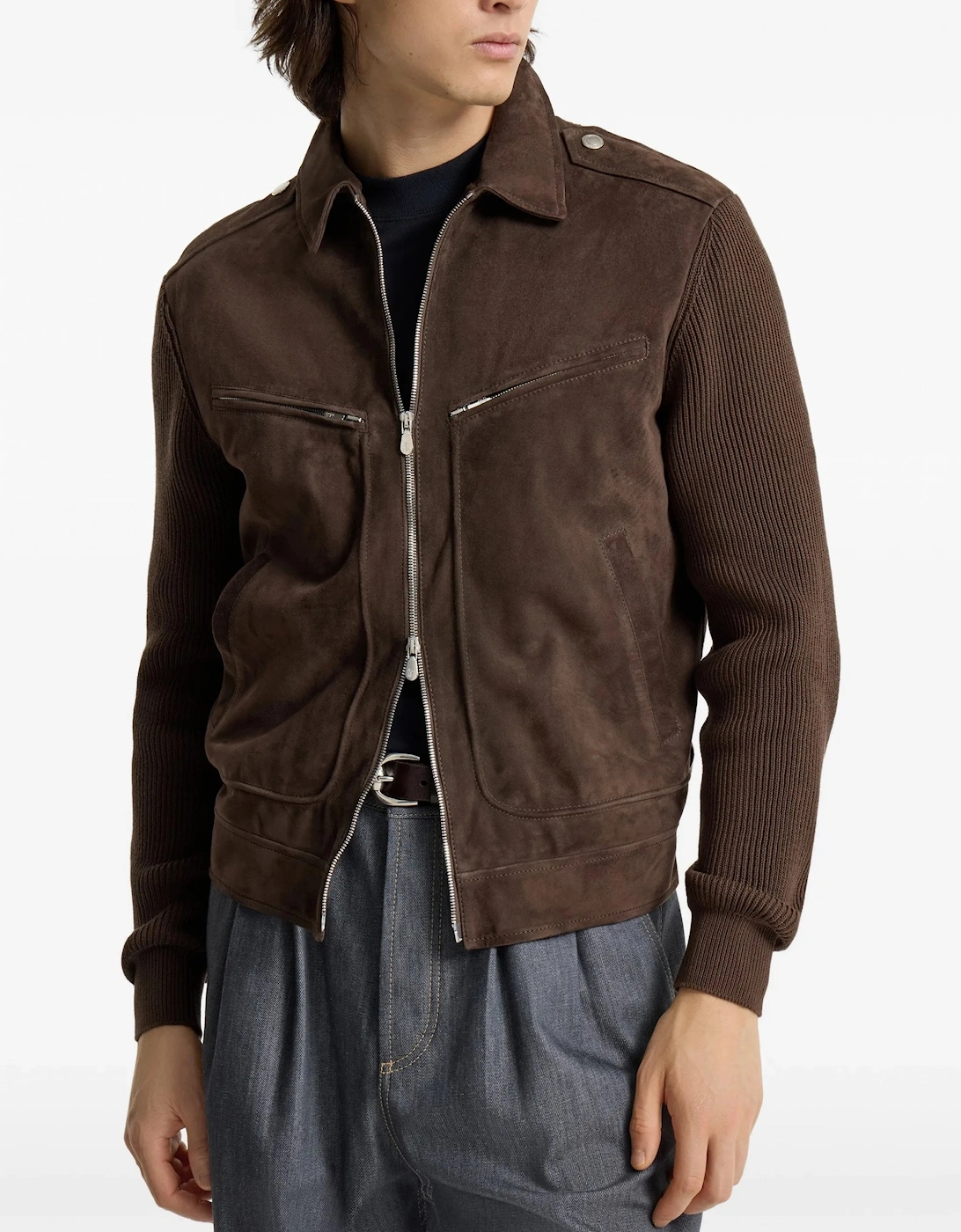 Padded Leather Jacket Brown