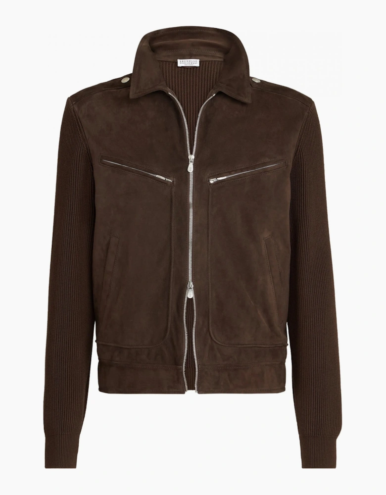 Padded Leather Jacket Brown
