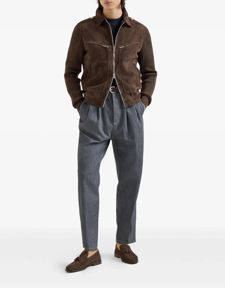 Padded Leather Jacket Brown