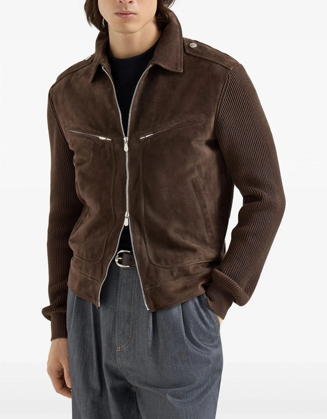 Padded Leather Jacket Brown