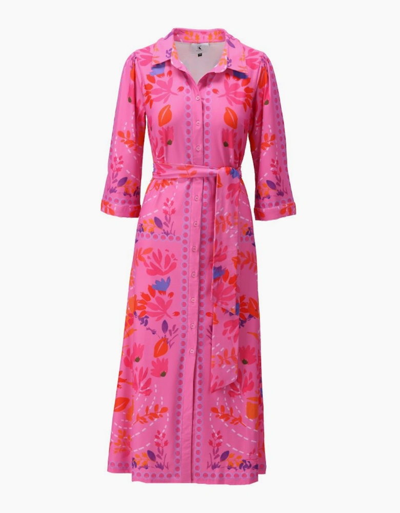 Pink print shirt dress