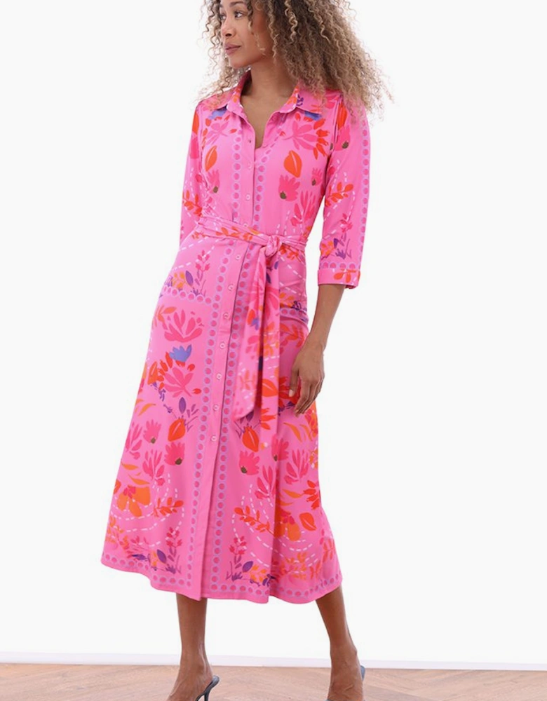 Pink print shirt dress