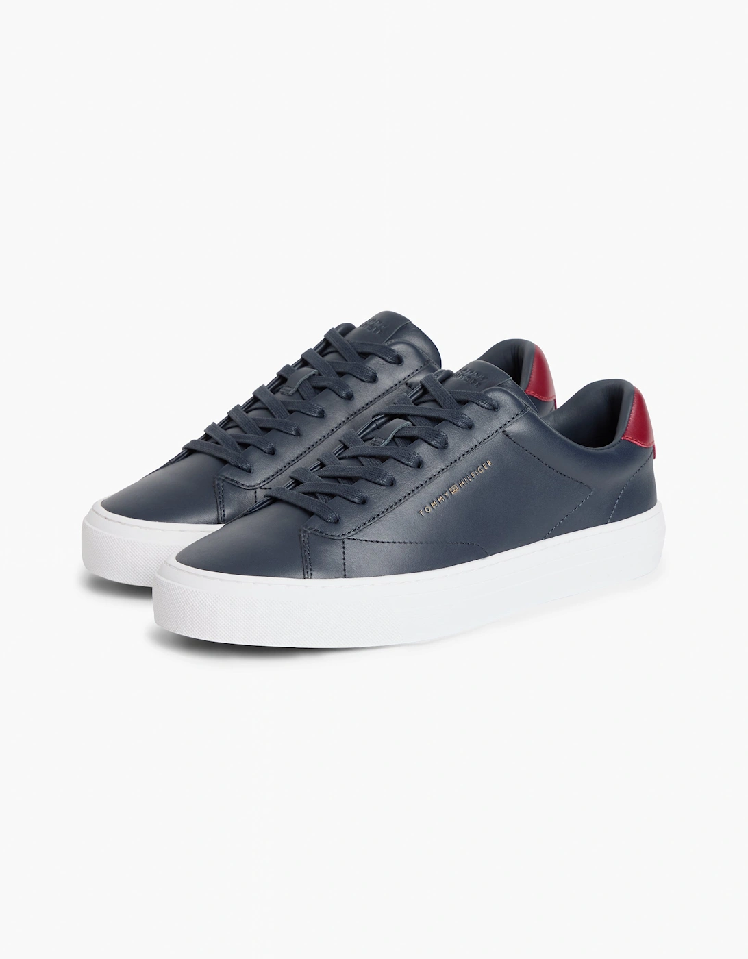 Tommy Hilfiger Premium Dress Nappa Leather Mens Cupsole Trainers - Desert Sky/Red