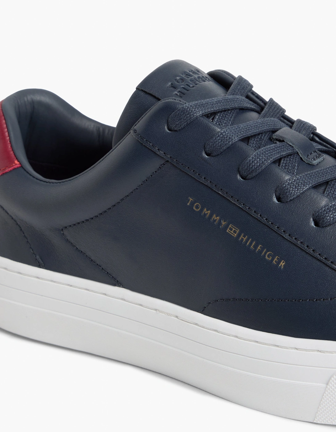 Tommy Hilfiger Premium Dress Nappa Leather Mens Cupsole Trainers - Desert Sky/Red