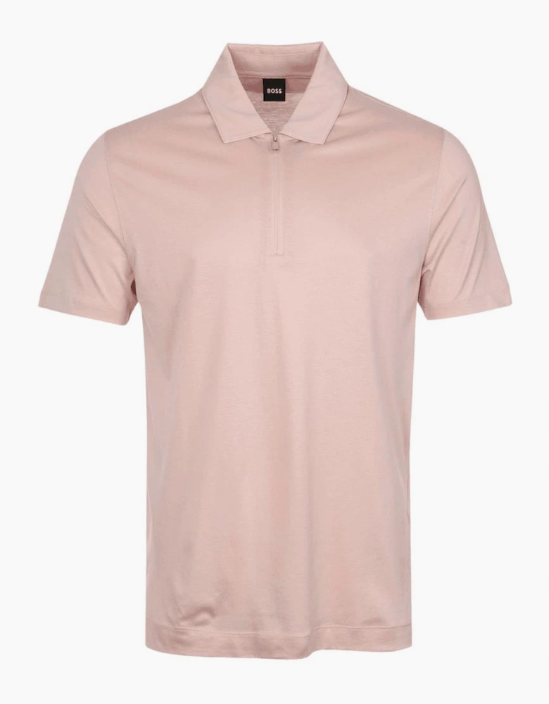H-Paras Mercerised Cotton Pastel Pink Zip Polo Shirt