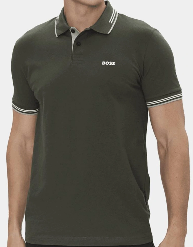 Paul Tipped Collar Slim Fit Green Polo Shirt