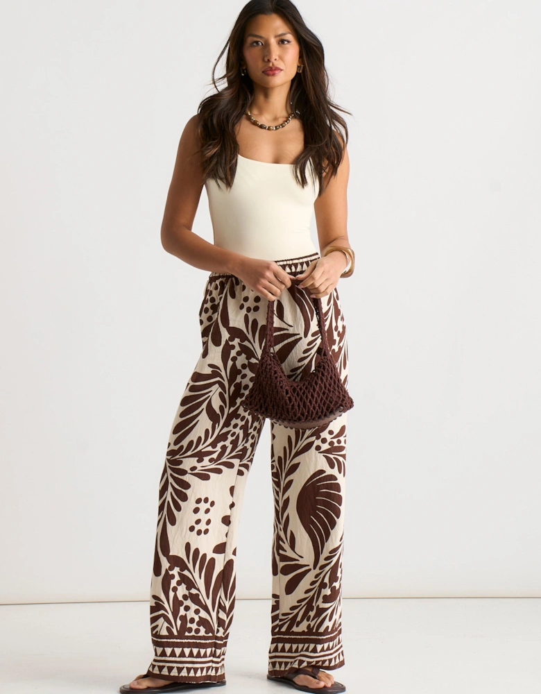 Chocolate Border Print Elasticated Trousers