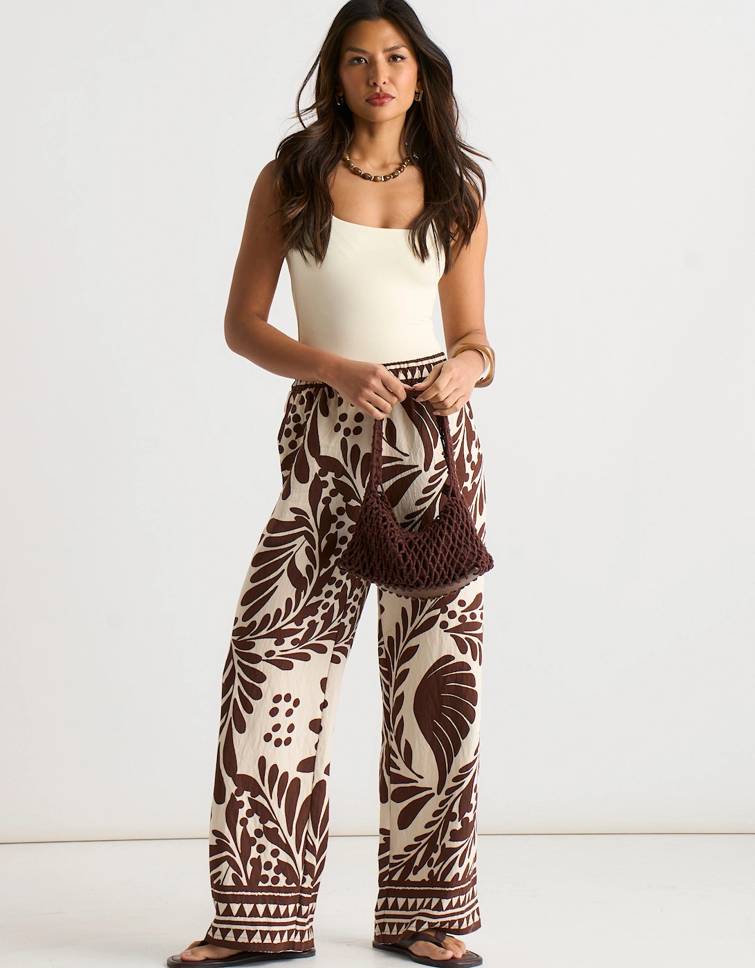 Chocolate Border Print Elasticated Trousers