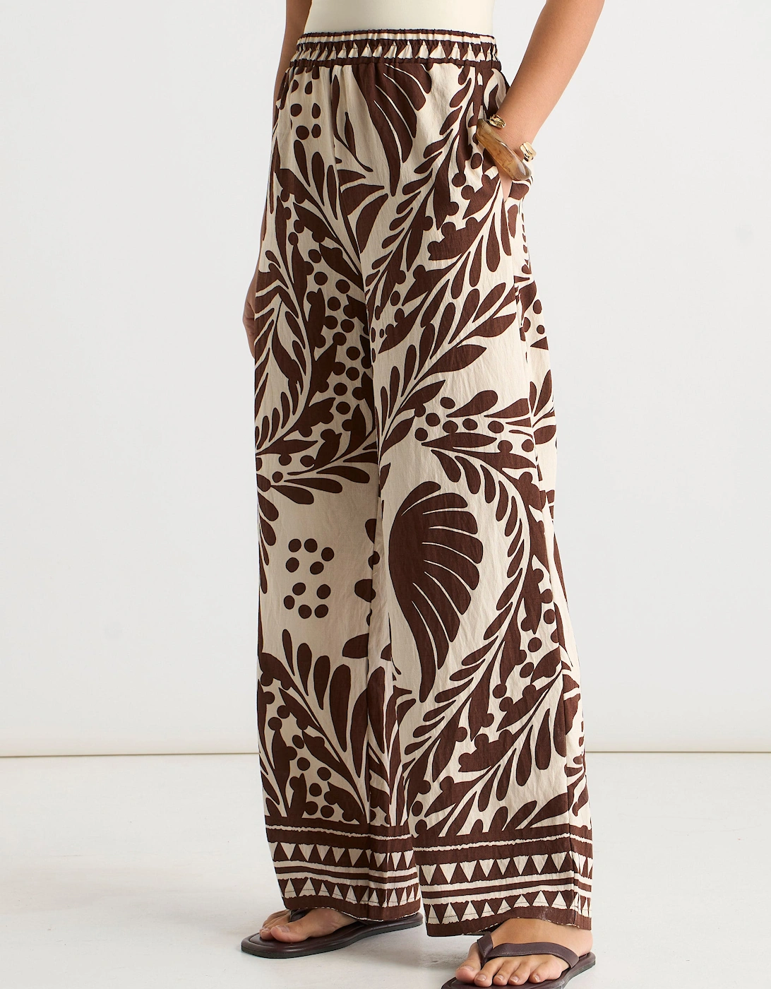 Chocolate Border Print Elasticated Trousers