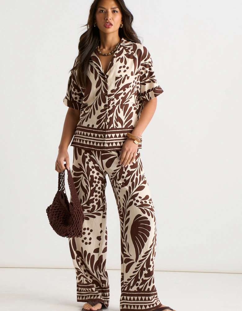Chocolate Border Print Elasticated Trousers