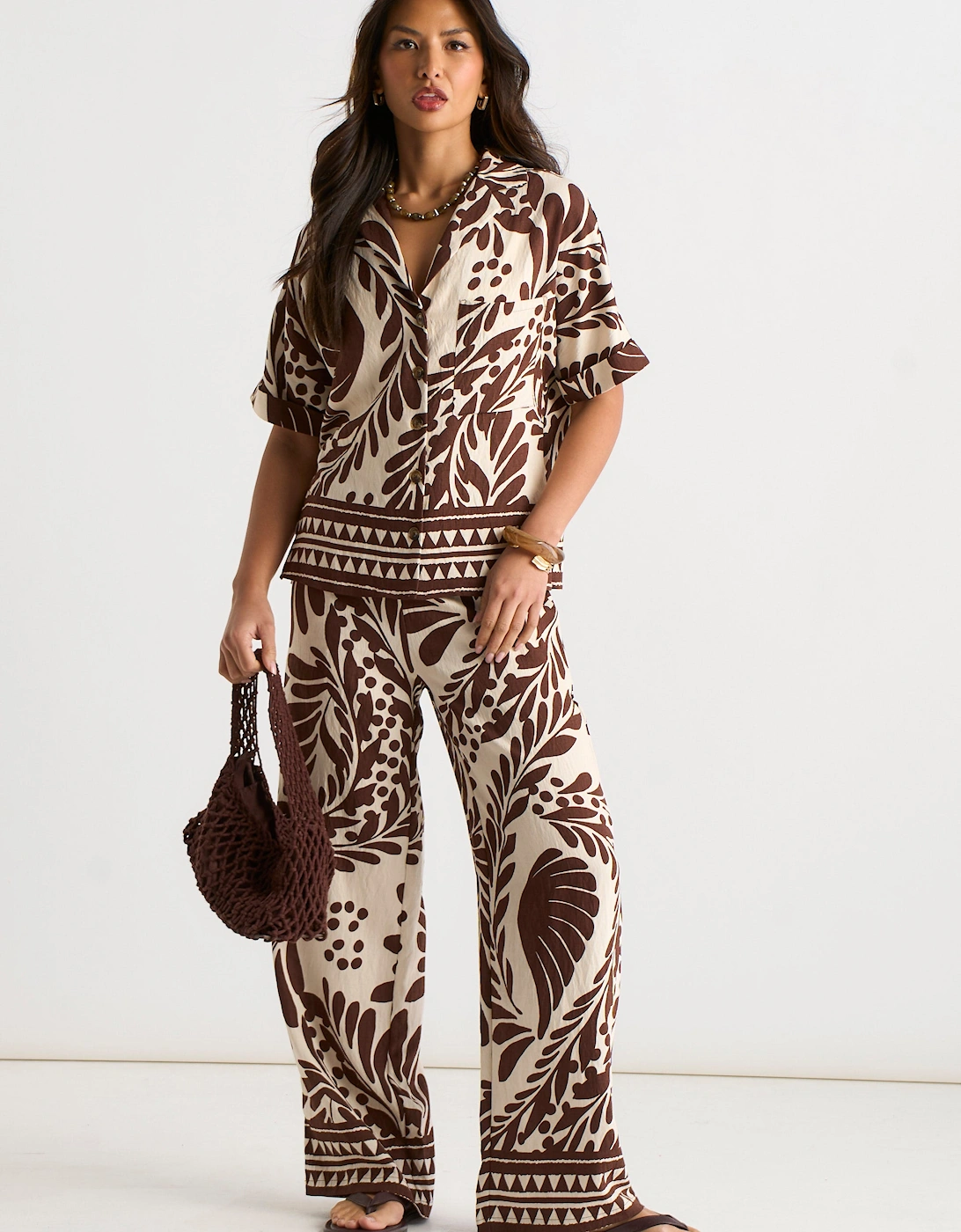 Chocolate Border Print Elasticated Trousers