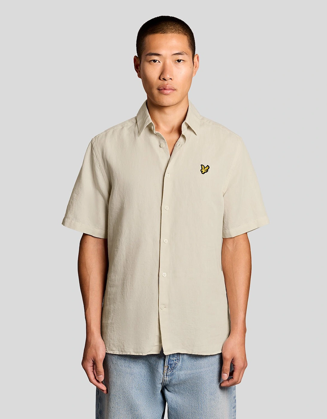 Lyle And Scott Men's Tan Short Sleeve Linen Blend Shirt - Size 44/Regular