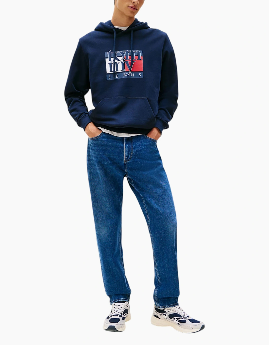 Tommy Hilfiger Mens Tommy Jeans Red Flag Hoodies Cotton Pullover New Top