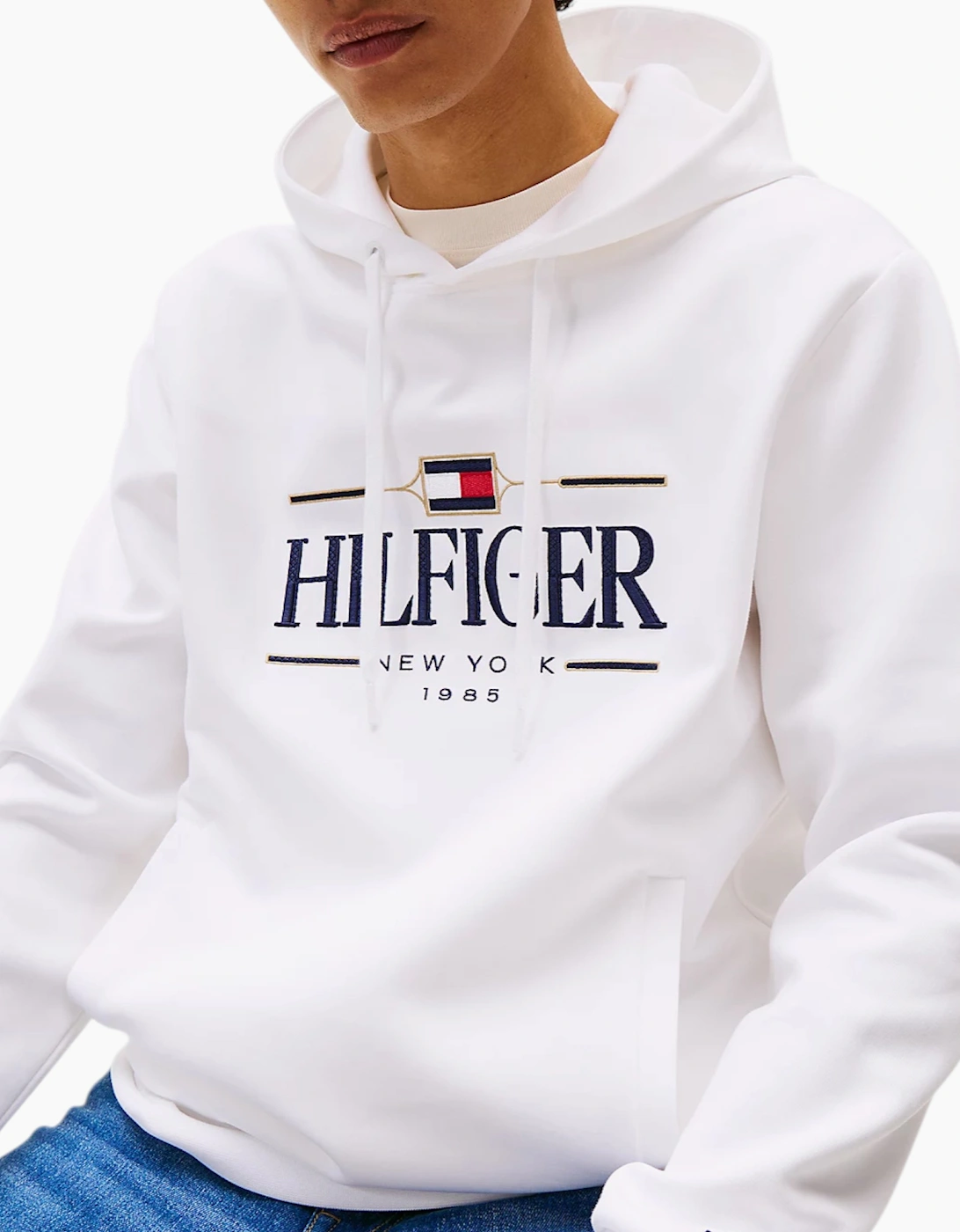 Tommy Hilfiger Mens Hoodies Tonal Logo Embroidery Casual Cotton Long Sleeve Top