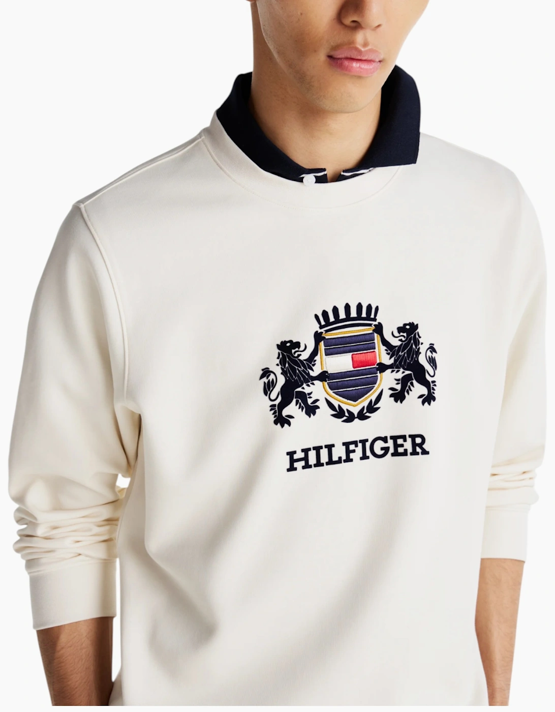 Tommy Hilfiger Mens ICON INTERLOCK HWK Sweatshirt Crew Neck Casual Cotton