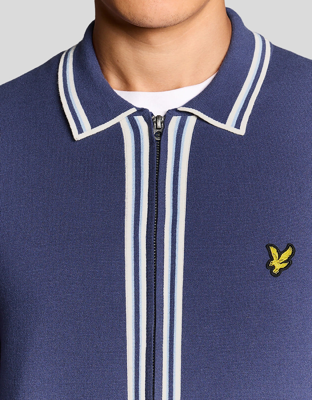 Lyle & Scott Tipped Mens Knitted Full Zip Jacket - Y125 Rich Navy
