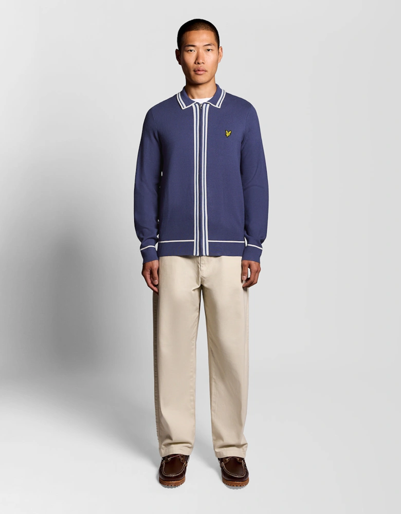 Lyle & Scott Tipped Mens Knitted Full Zip Jacket - Y125 Rich Navy