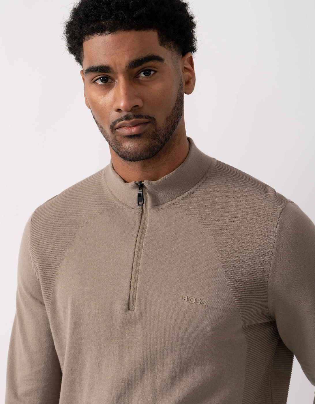 BOSS Green Momentum-Lite Mens 1/4 Zip Funnel Neck Jumper - Light/Pastel Green 334