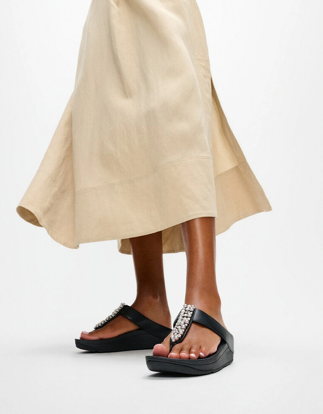 FitFlop FINO PEARLS AND CRYSTAL Womens Toe-Post Sandals Black