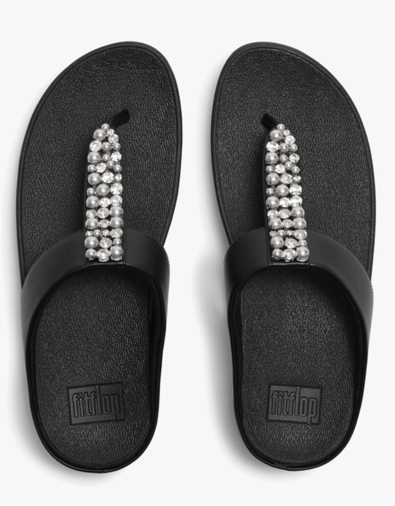 FitFlop FINO PEARLS AND CRYSTAL Womens Toe-Post Sandals Black