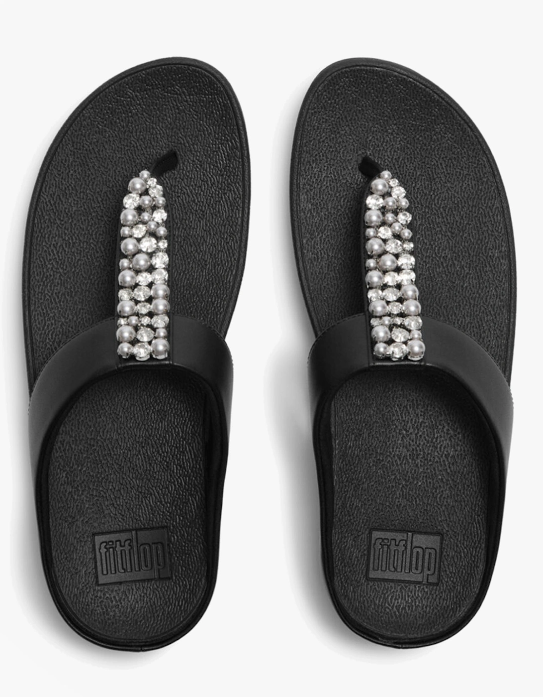 FitFlop FINO PEARLS AND CRYSTAL Womens Toe-Post Sandals Black