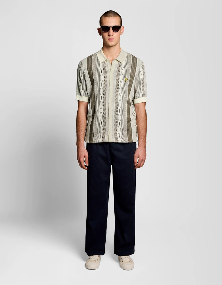 Lyle & Scott Brocade Jacquard Short Sleeve Mens Knitted Shirt - Y148 Ice Cream