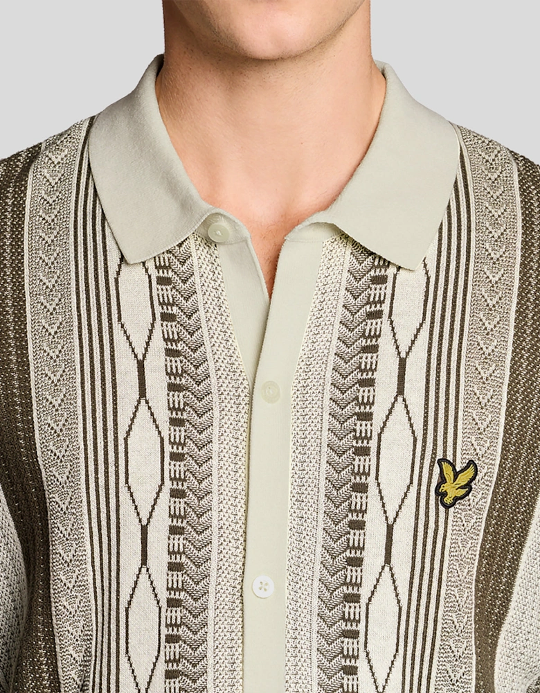 Lyle & Scott Brocade Jacquard Short Sleeve Mens Knitted Shirt - Y148 Ice Cream