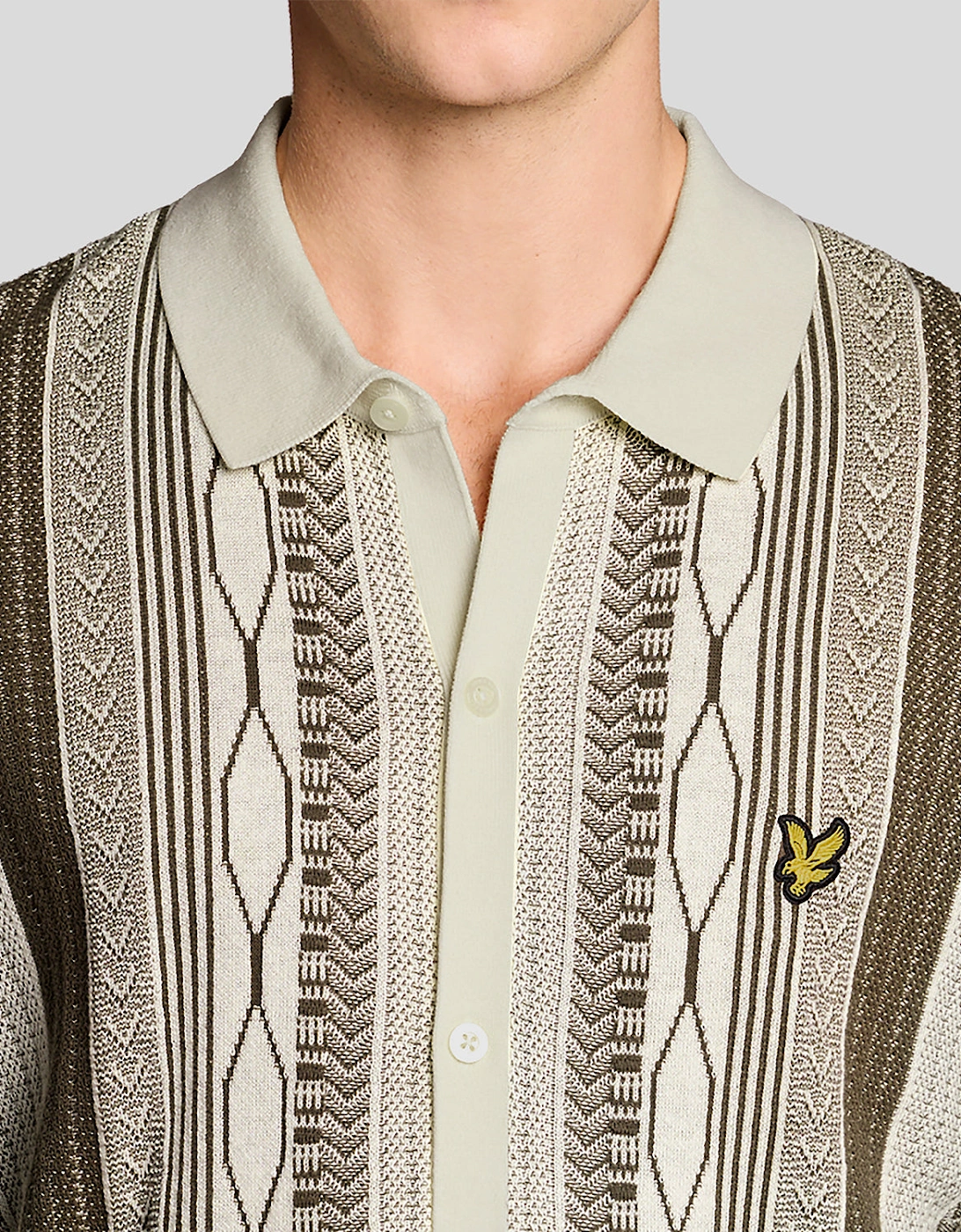 Lyle & Scott Brocade Jacquard Short Sleeve Mens Knitted Shirt - Y148 Ice Cream