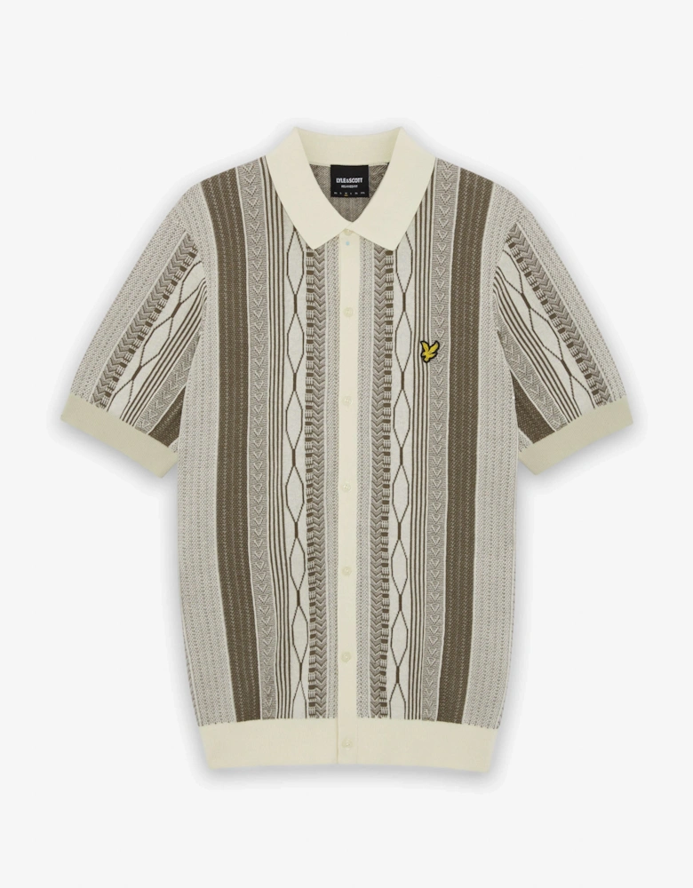 Lyle & Scott Brocade Jacquard Short Sleeve Mens Knitted Shirt - Y148 Ice Cream