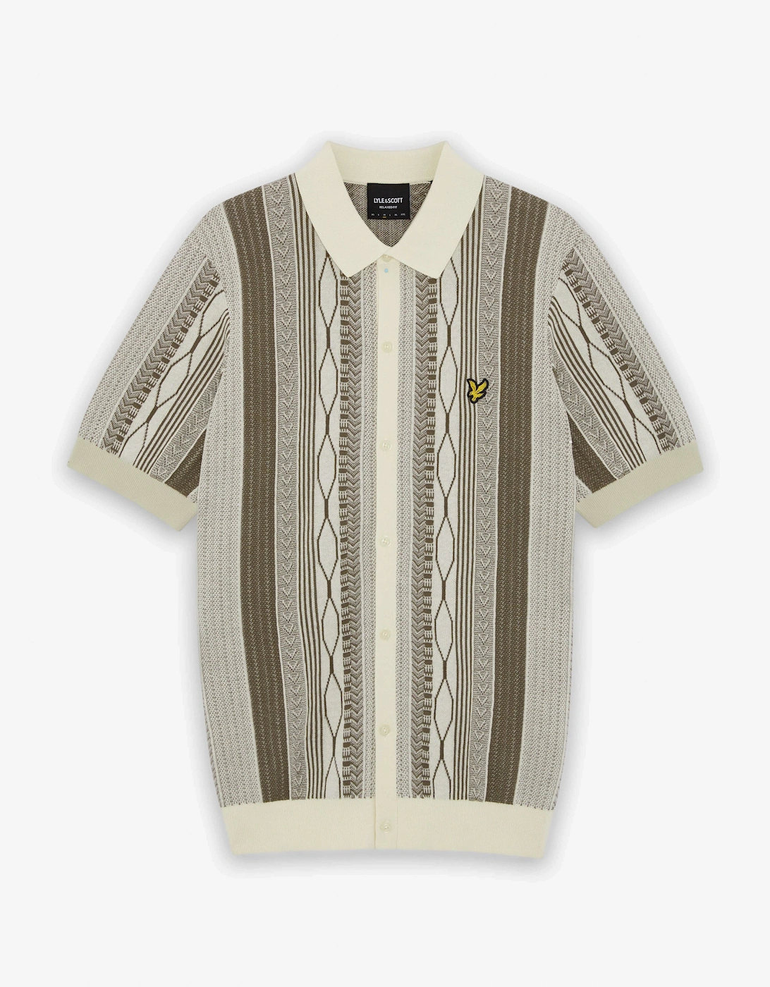 Lyle & Scott Brocade Jacquard Short Sleeve Mens Knitted Shirt - Y148 Ice Cream