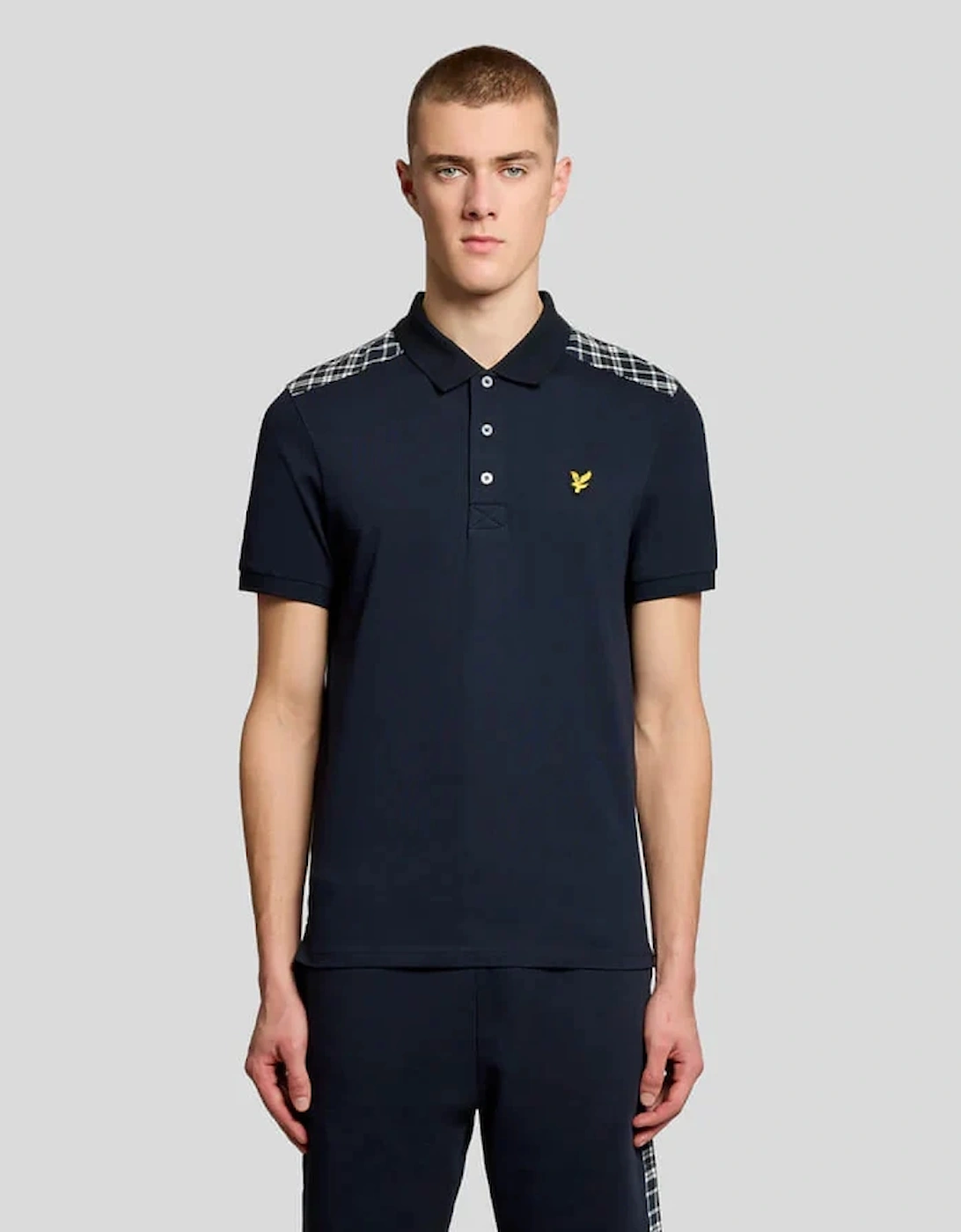 Lyle & Scott Check Panelled Polo Shirt - Dark Navy